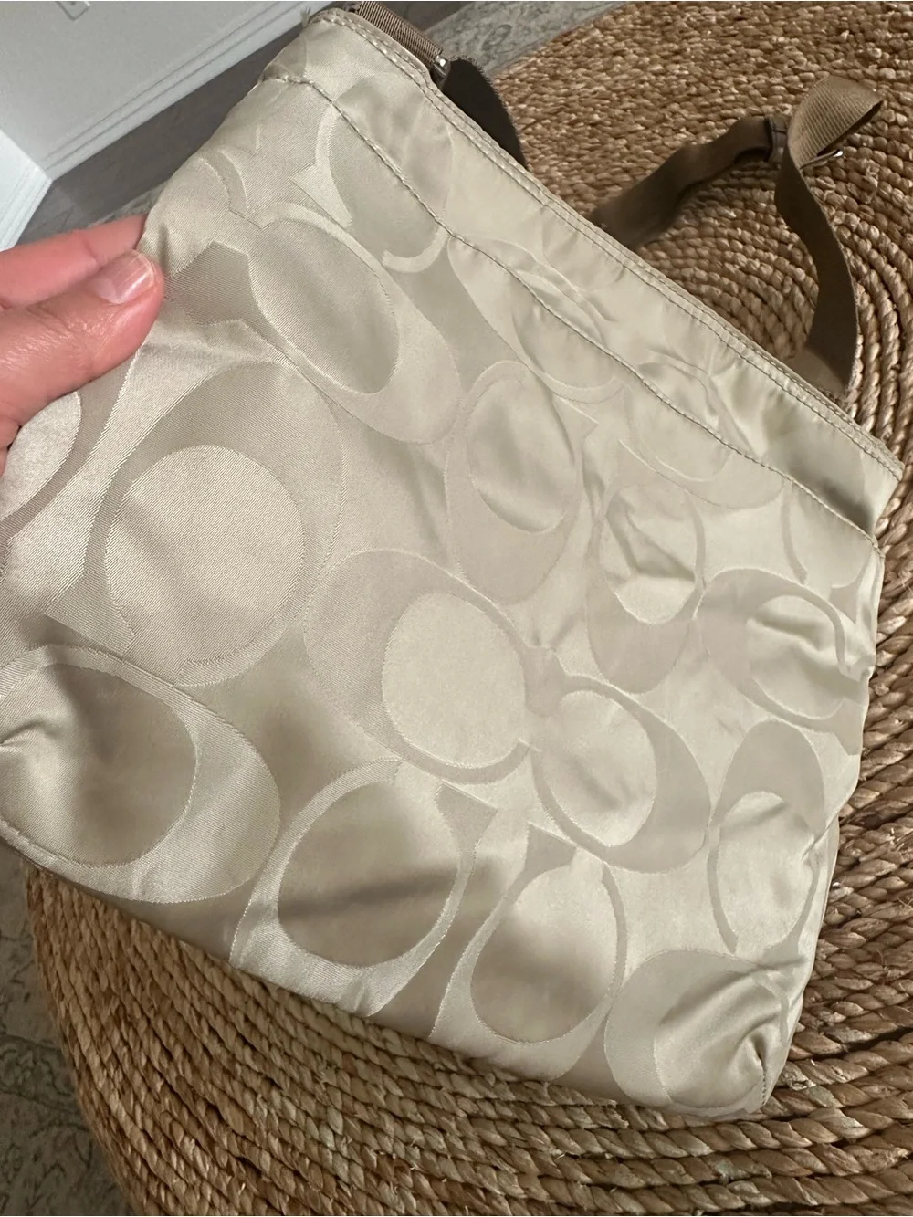 COACH F77408 Getaway Nylon File Crossbody Shoulder Bag Purse Taupe